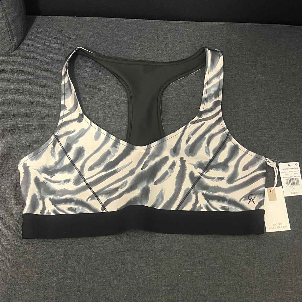 NWT Good American Reversible Zebra Pattern Sports Bra - Black and Blue